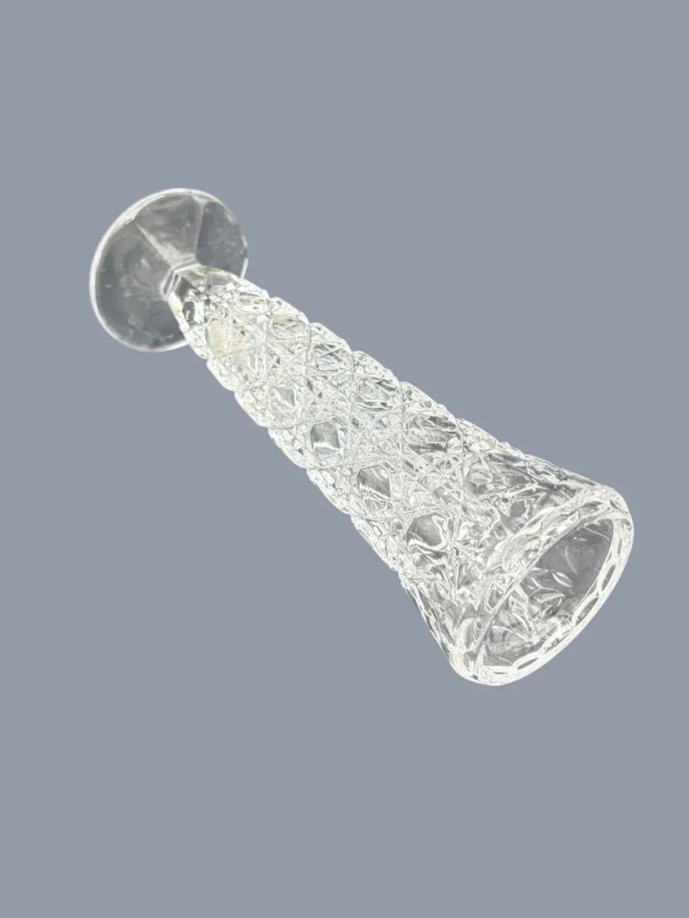 Vintage Indiana Glass Royal Brighton Clear Crystal Bud Vase Diamond Cut Pressed